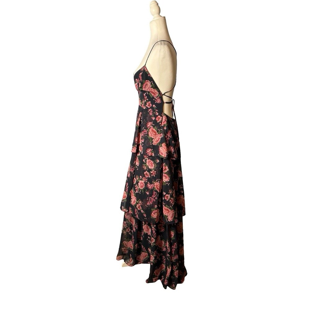 FAME & PARTNERS FLORAL MAXI DRESS OPEN BACK TIERED SKIRT US 6 EUC! - Picture 4 of 9